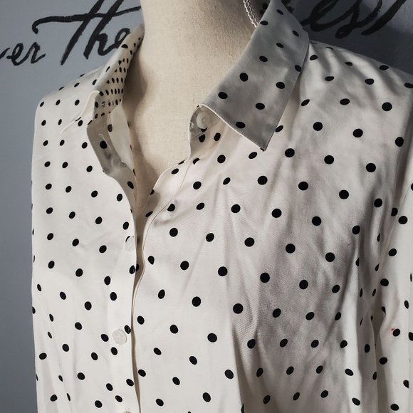 Chicos Black White Polka Dot Button Up Tie Waist - Picture 2 of 6